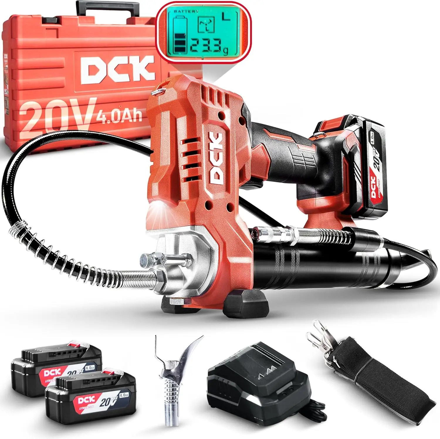 Gun Kit, 1000PSI Cordless Grease Gun with 2×4000mAh Long Run Time Battery and 4.0Ah Fast Charger, 6oz/Min Max Variable Speed, 40