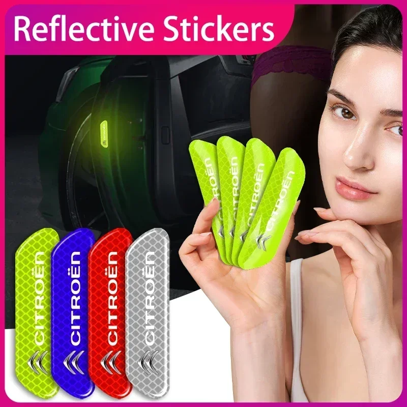 

4pcs Car Door Reflective Strips security Warning Stickers For Citroen C1 C3 C4 C5 C6 2CV VTS Picasso Cactus RD3 C4L DS3 DS4 DS5