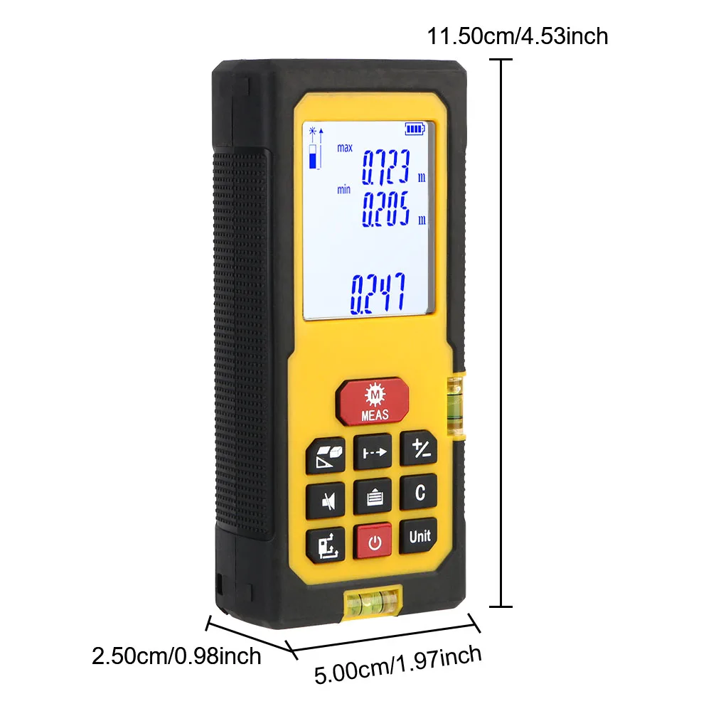 ในร่มความแม่นยํามือถืออิเล็กทรอนิกส์วัดระยะทางพื้นที่ปริมาตรอินฟราเรด Measurer เลเซอร์ระยะทางเลเซอร์ Rangefinder 50M