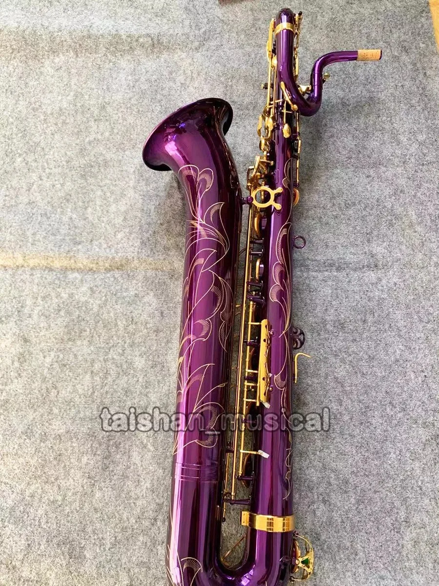 Prof Purple Baritone Saxophone Bass Bari Sax Low A + 2 Necks with Case very nice