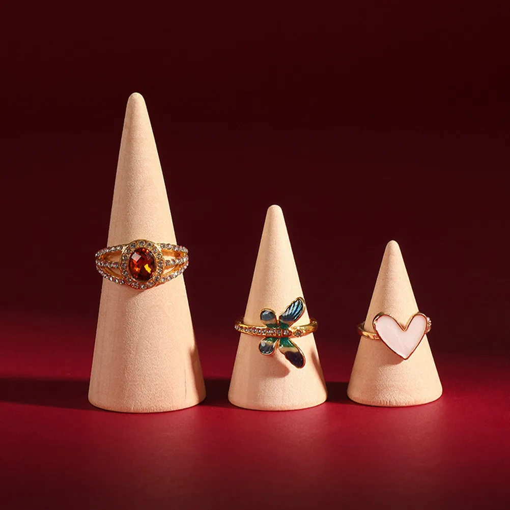 

6Pcs Wood Ring Display Cones for Rings Showcase Elegant Cone-Shaped Jewelry Display Stand Ring Organizer for Wedding Ceremony