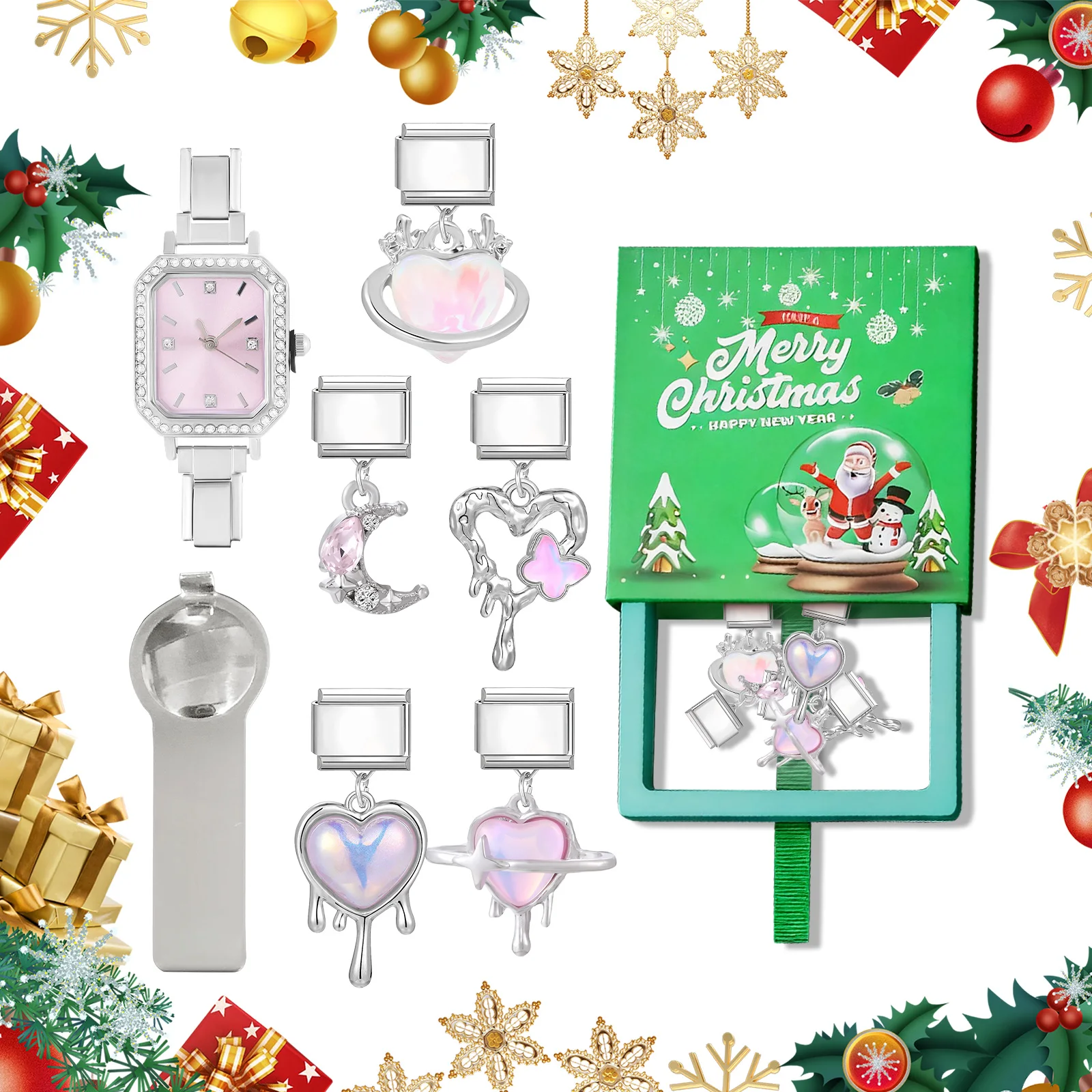 Y2K ريترو الزركون سوار ساعة الإسورة 9 مللي متر DIY سحر الفولاذ المقاوم للصدأ جودة عالية جولة مربع ساعة رئيس عيد الميلاد مجوهرات هدية #1