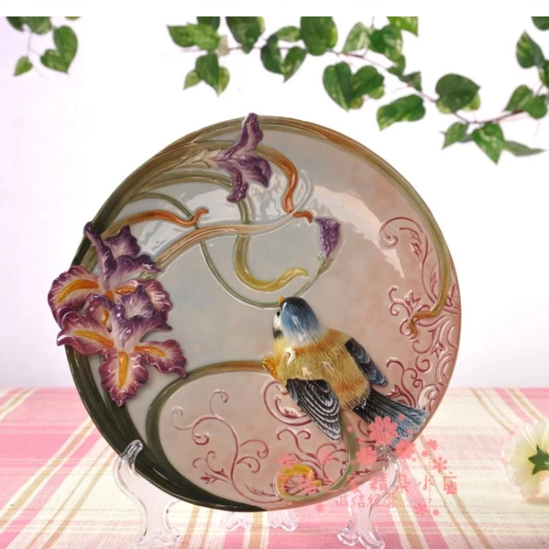 

3D Цветы и птицы, искусственные фарфоровые тарелки, домашний декор, ремесла, украшение комнаты, аксессуары, фигурка