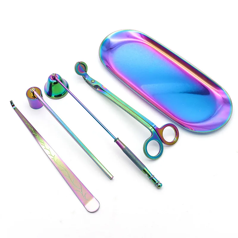 Bộ 5 Bộ Thép Không Gỉ Bấc Dập Tắt Bao Da Móc Màu Titan Nến Dập Tắt Dụng Cụ Tự Làm Nến Làm Bộ Dụng Cụ