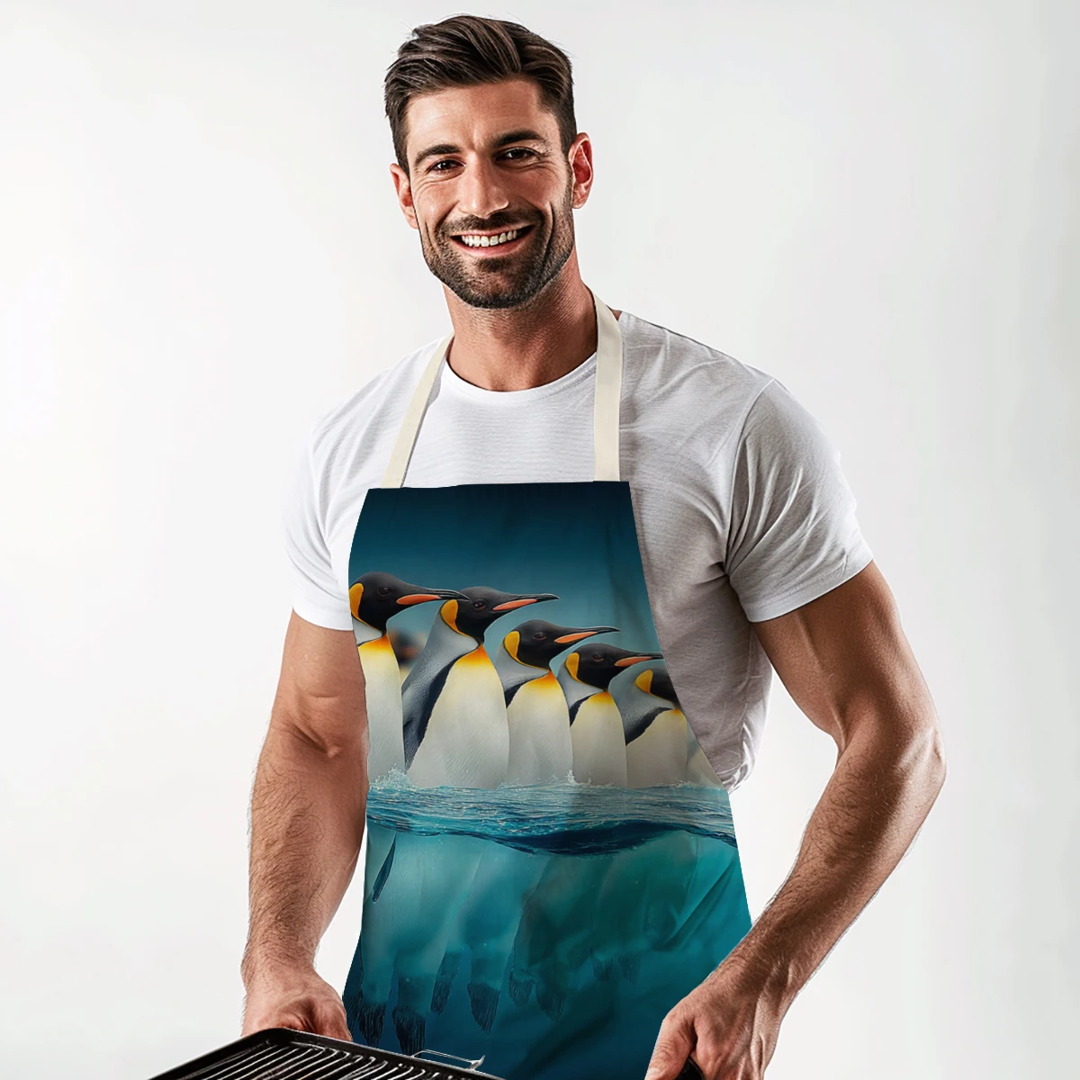 Cute Penguin & Iceberg Pattern Polyester Apron - Creative Artistic Apron for Painting, Practical Apron for Home Art Activities