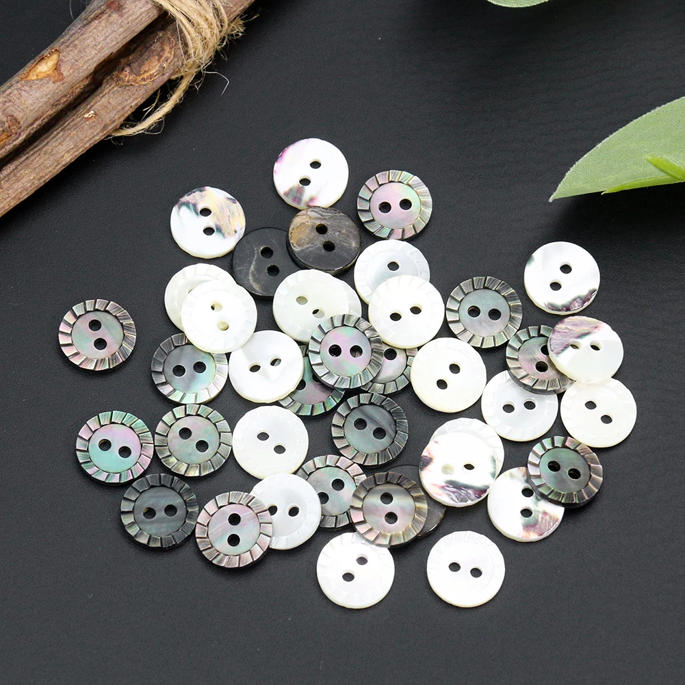 

10PCS Natural Shell Electroplating Lace Button Two Hole Flat Back Jacket Shirt Decoration Accessories Cufflinks Clothing Craft