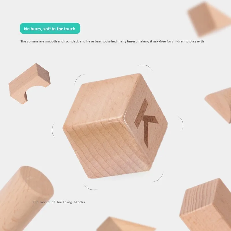天然ブナ材の積み木 幼児向け学習玩具 無毒 丸みを帯びたエッジ 大きなサイズ 安全な噛み心地の教育玩具