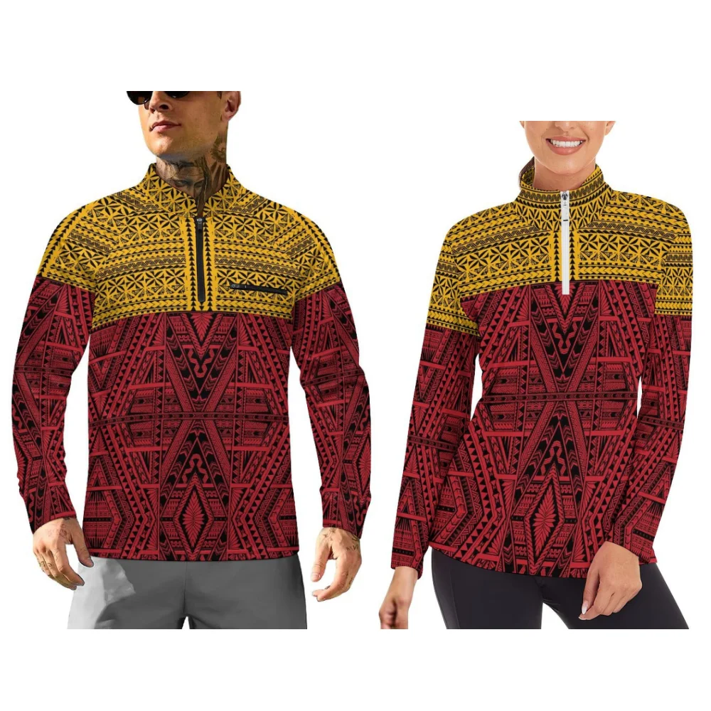 

Long-Sleeved Sportswear Couple Outfits With Customizable Patterns Featuring Polynesian-Style Printed Long-Sleeved Sportswear