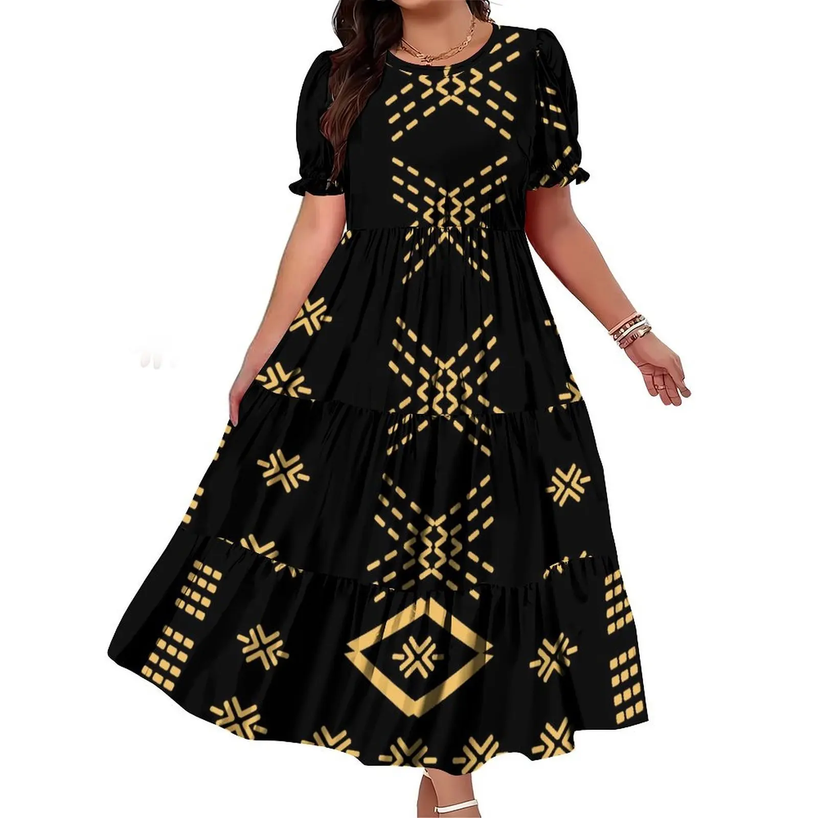 

Женское платье с пышными рукавами, полинезийское гавайское платье для праздника Самоанского фестиваля, свободное и элегантное длинное платье