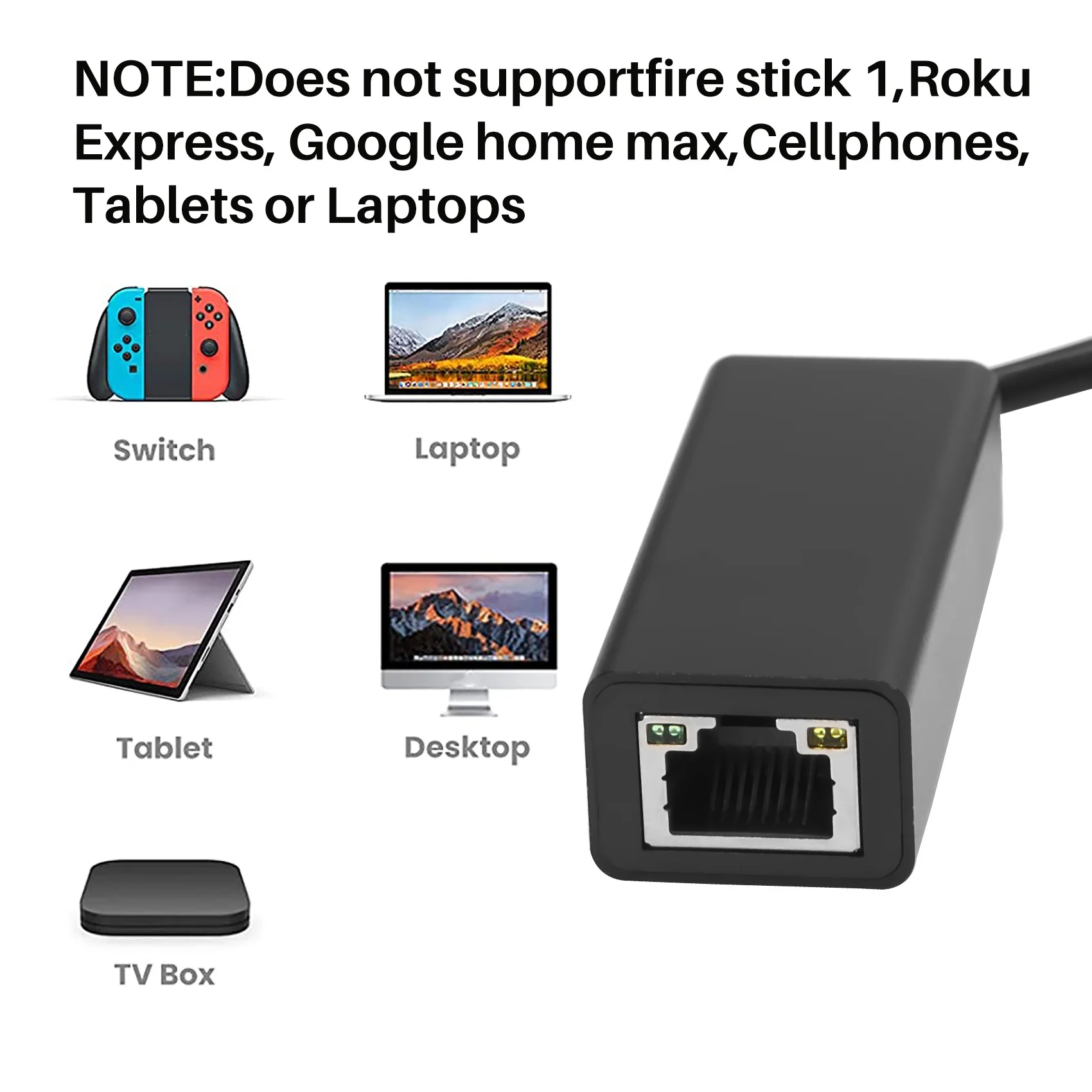 Ethernet-адаптер RISE с кабелем питания для TV Stick (2Nd Gen), 4K Stick, TV Square, проводной сетевой адаптер Micro-USB на RJ45, черный