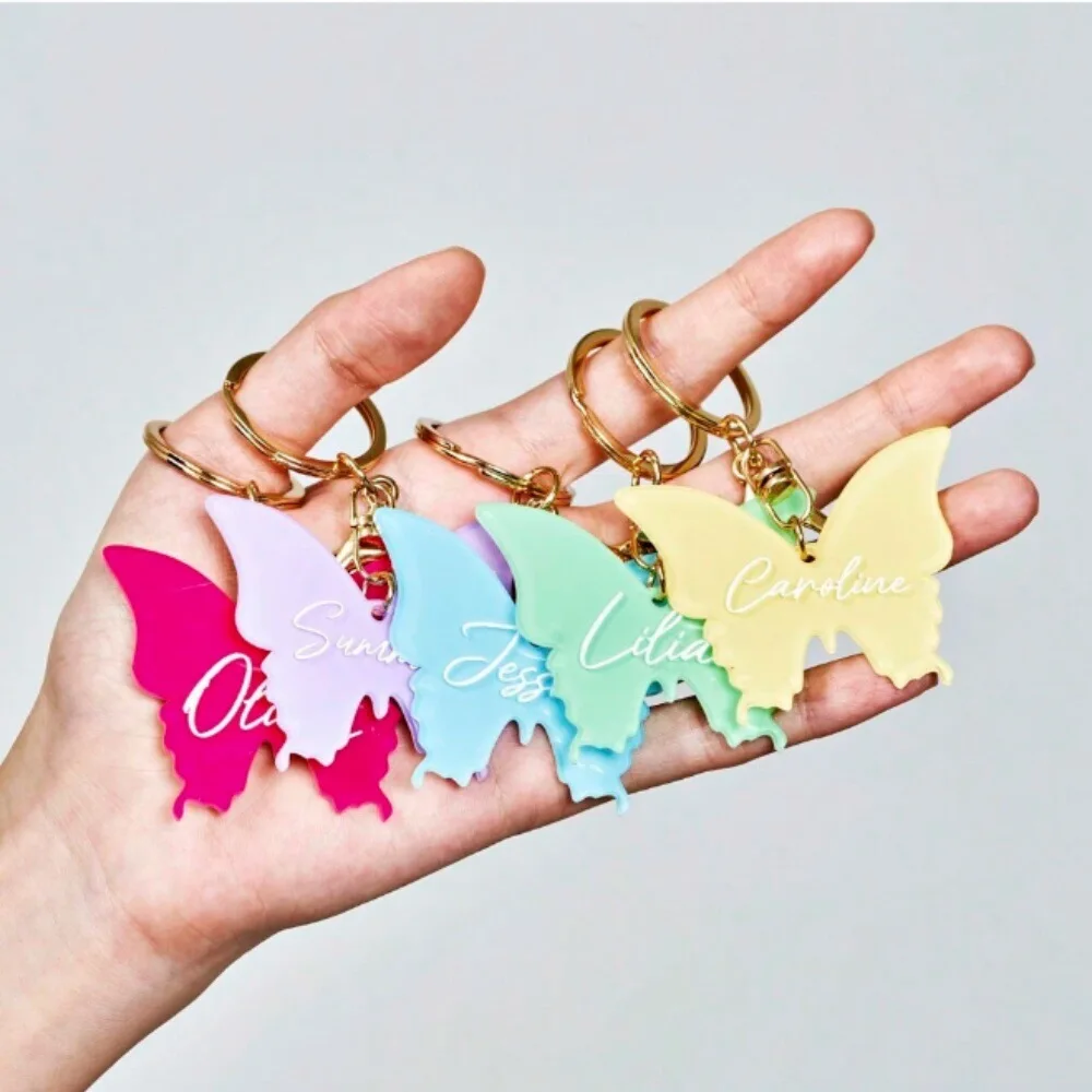 

KADRUFI Butterfly Shape DIY Custom Name Acrylic Keychain llaveros Personalized Colored Nameplate Backpack Car Pendant Keyring