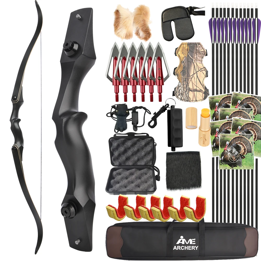 

55/60 Lbs Archery Recurve Bow 60 Inch Black Hunting Bow 15" Magnesium Alloy Handle Bow Arrow Target Outdoor Shooting Set