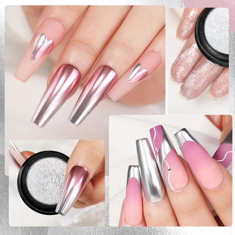 NICOLE DIARY Solid Molding Nail Gel Polish Soak Off Nail Glitter Mirror Powder Chrome Dust Pigment Set Nail Manicure Decoration