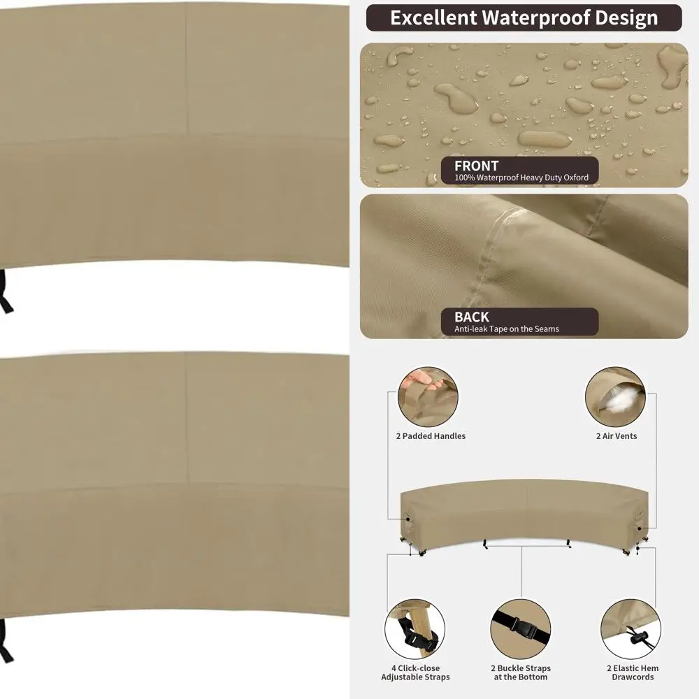 

Водонепроницаемый изогнутый уличный секционный чехол для дивана для патио, террасы и заднего двора, 190Lx36Dx39Hx128FL, верблюжий