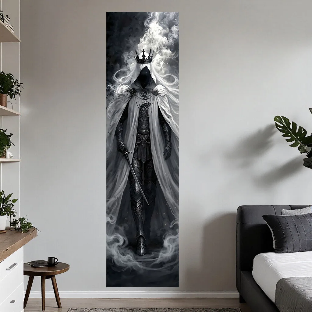 Dark Fantasy Ghost King Knight Tapestry, Medieval Armored Crown Warrior Wall Hanging, Bedroom Dorm Gaming Room Background Home