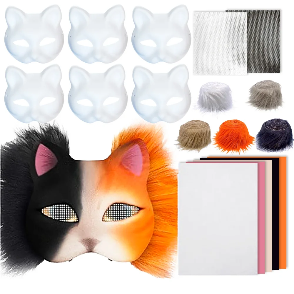 

Cross-border Hot-selling Dumb White Cat Set Plush Sticky PVC Hand-painted DIY Mask