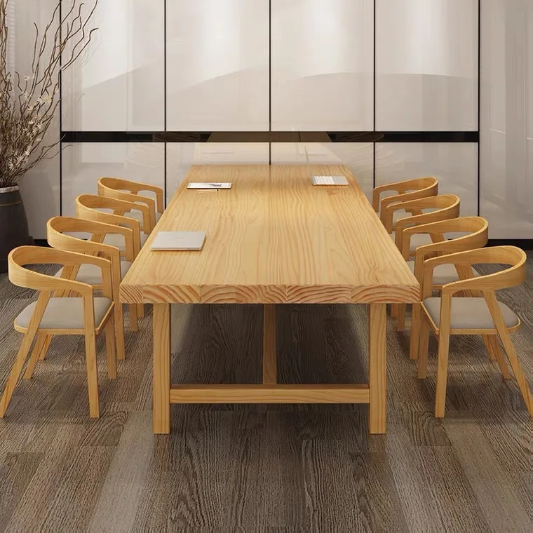 chair combination solid wood conference long industrial style simple training  business computer