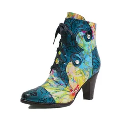 Socofy Raffan Luxury New Style Leather Round Toe Women's Blue Fashion Boots