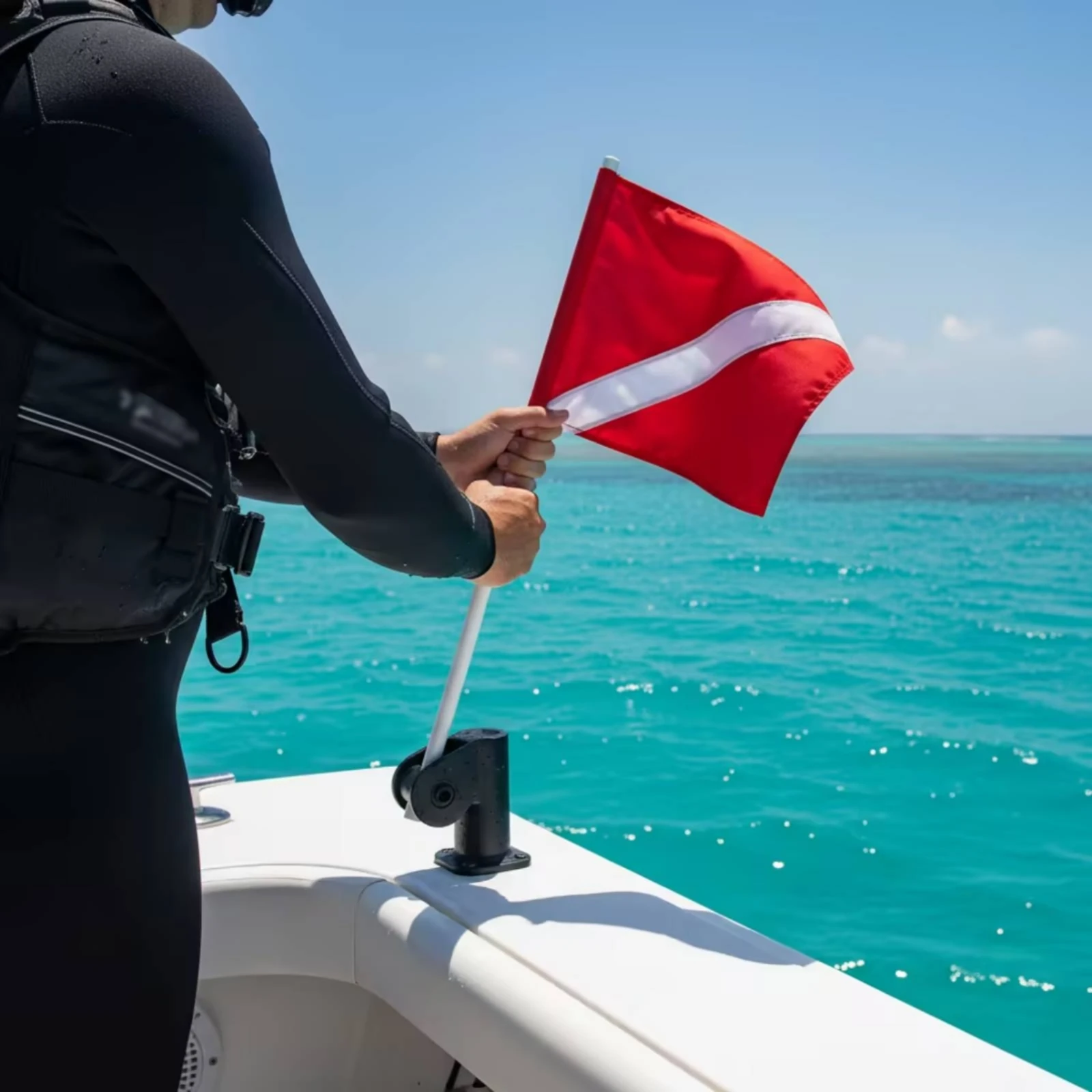 Warning Flag with Pole Waterproof Boat Flag with Pole Marker Fade-Resistant Flagpole Heavy-Duty for Boaters, Boating, Diving