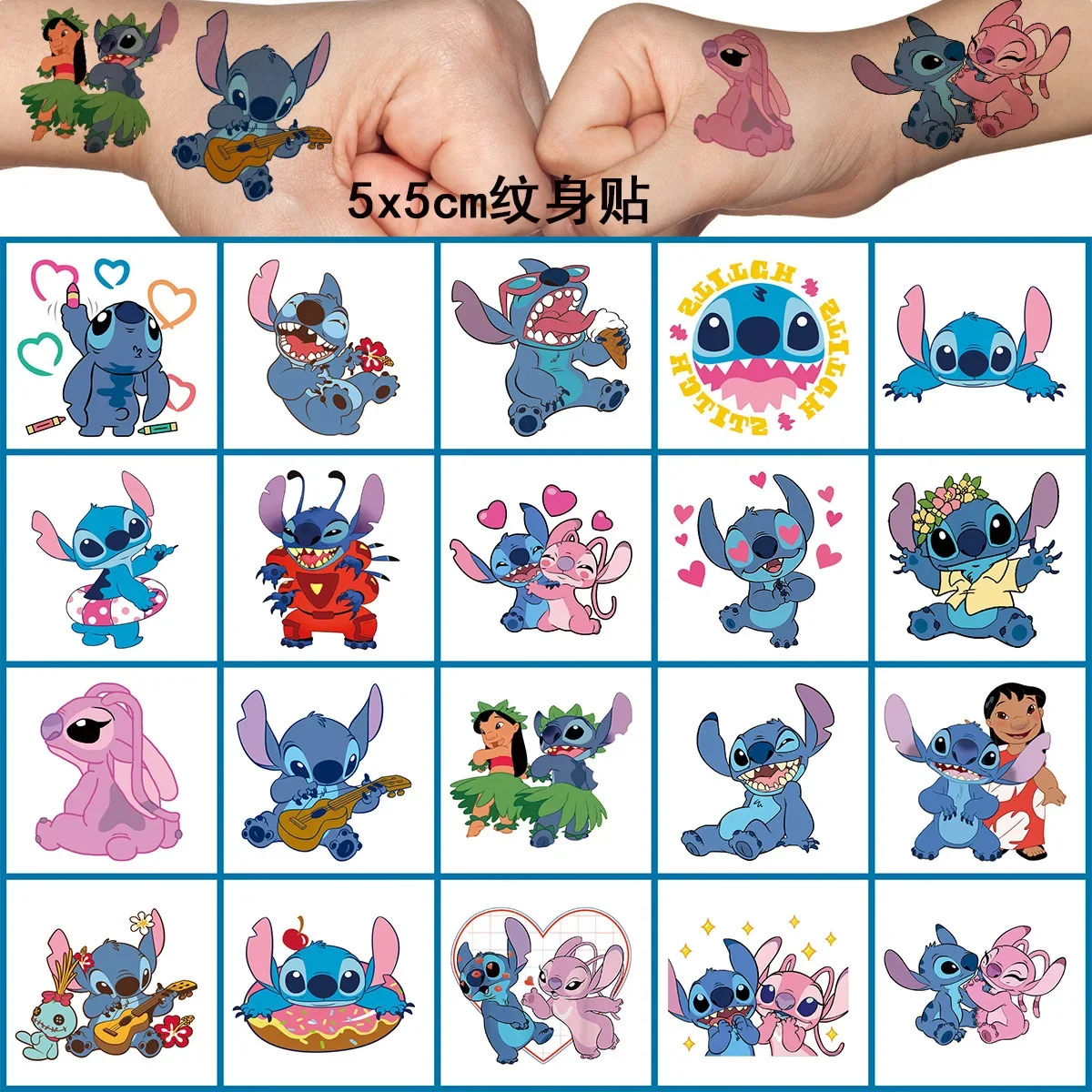 Pegatinas de tatuaje de Lilo Stitch, pegatinas desechables de transferencia de agua, pequeñas pegatinas de tatuaje, regalo