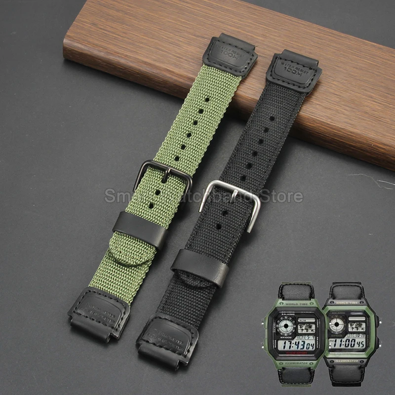18x24 มม.ไนลอนคุณภาพสูงนาฬิกาอุปกรณ์เสริมสําหรับ Casio AE1200/1300 SGW300/400 MRW200 A158 ทนต่อการขัดถูกันน้ํา Watchband