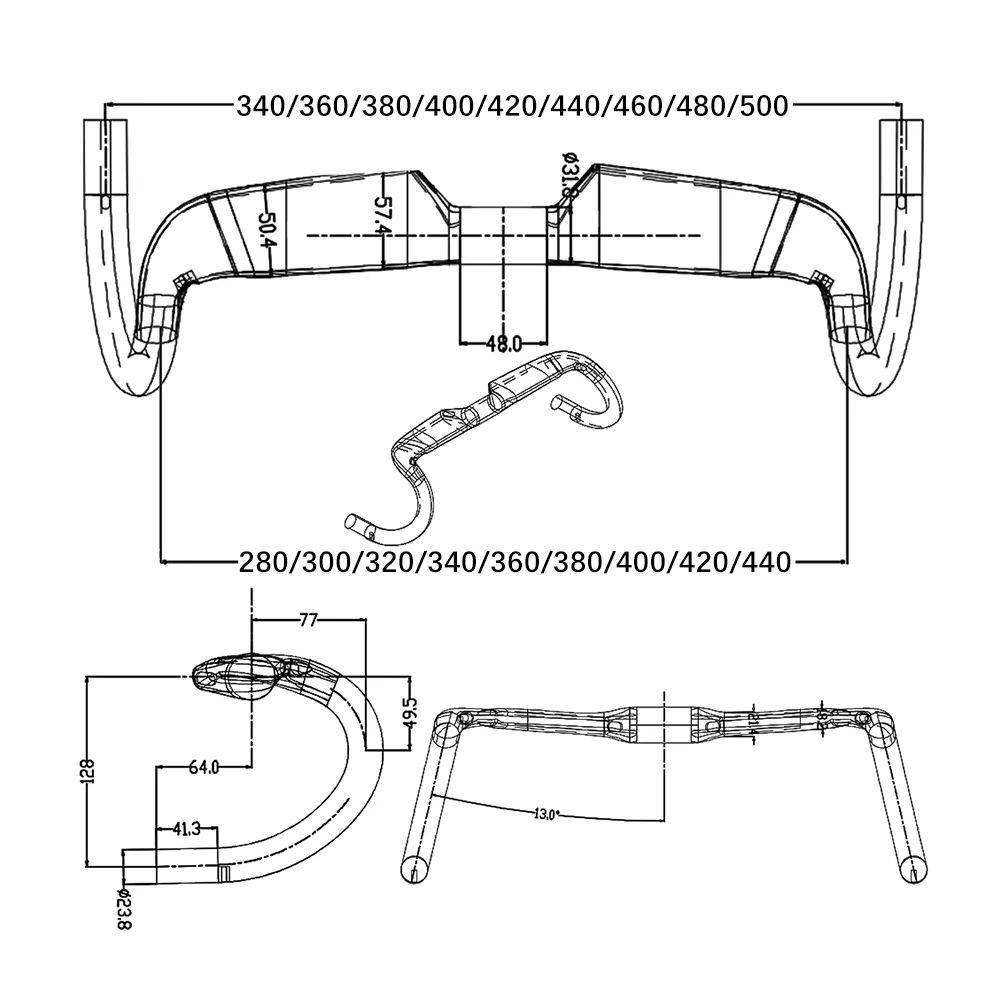 

BALUGOE Gravel bike Handle carbon handlebar road bicycle Handlebar 13Degree Outward expansion 340/360/380/400/420/440mm