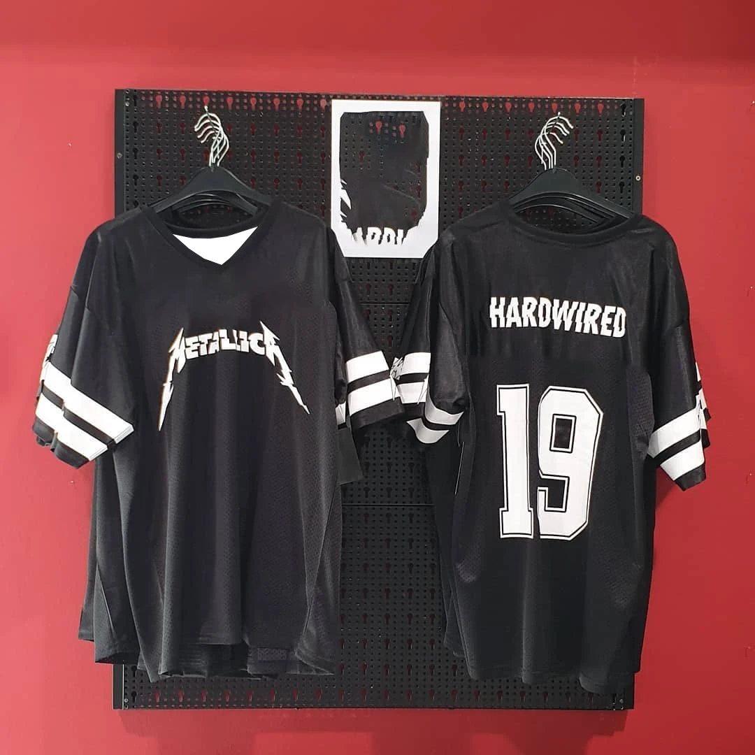 Metallica Hardwired 19 Mesh Unisex Baseball Jersey Schwarz Gestreifter Ärmel V-Ausschnitt Rockband Streetwear Sport-T-Shirt für Konzerte Unifo – Detail 2