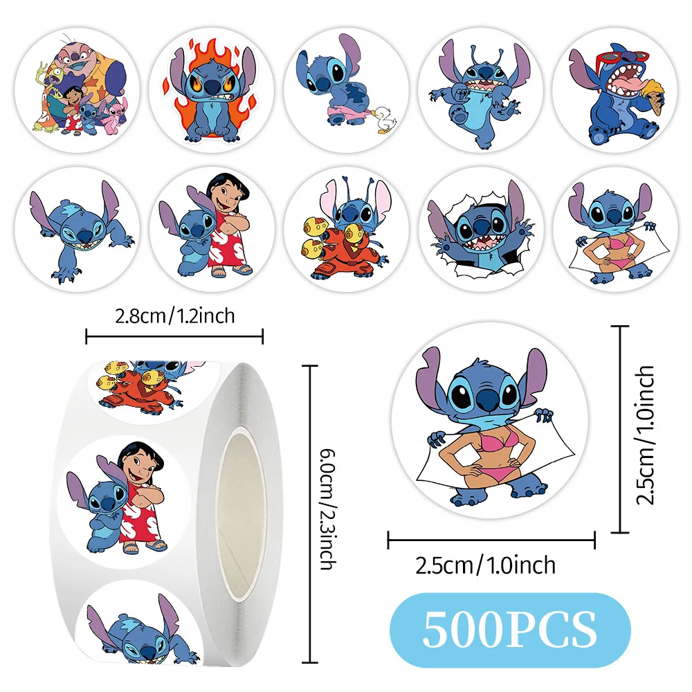 500 pièces mignon Disney dessin animé Lilo point autocollants bricolage journal portable téléphone bagages planche à roulettes Graffiti décalcomanies rouleau autocollant cadeau jouets