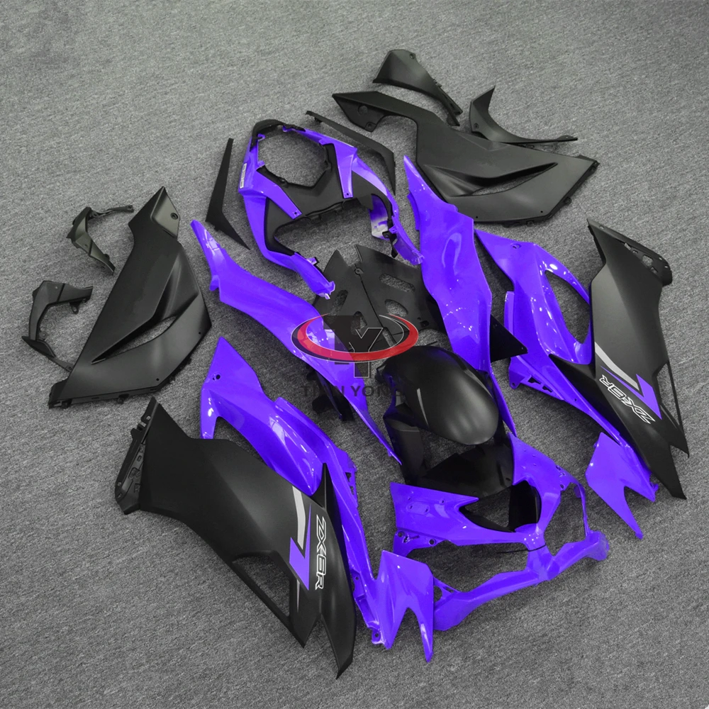 Full Fairing Kit For Kawasaki ZX6R 636 2019-2020-2021-2022-2023 Matte black print and glossy purple Injection Cowling Bodywork