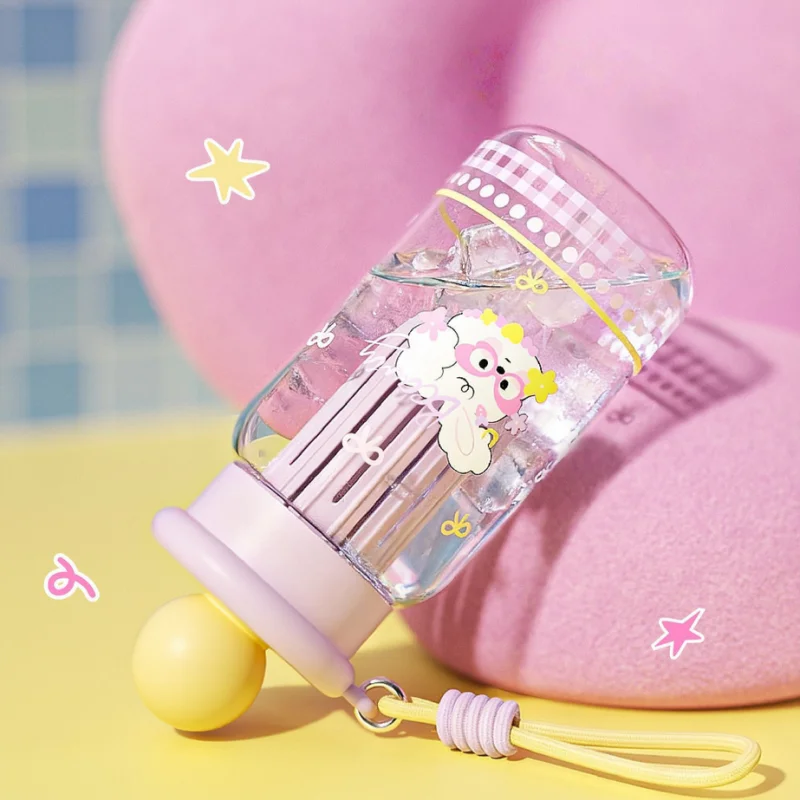 Cartoon Plastic Straw Cup with Large Capacity, Summer Portable Student Outdoor Women's Dedicated Handle Water Bottle