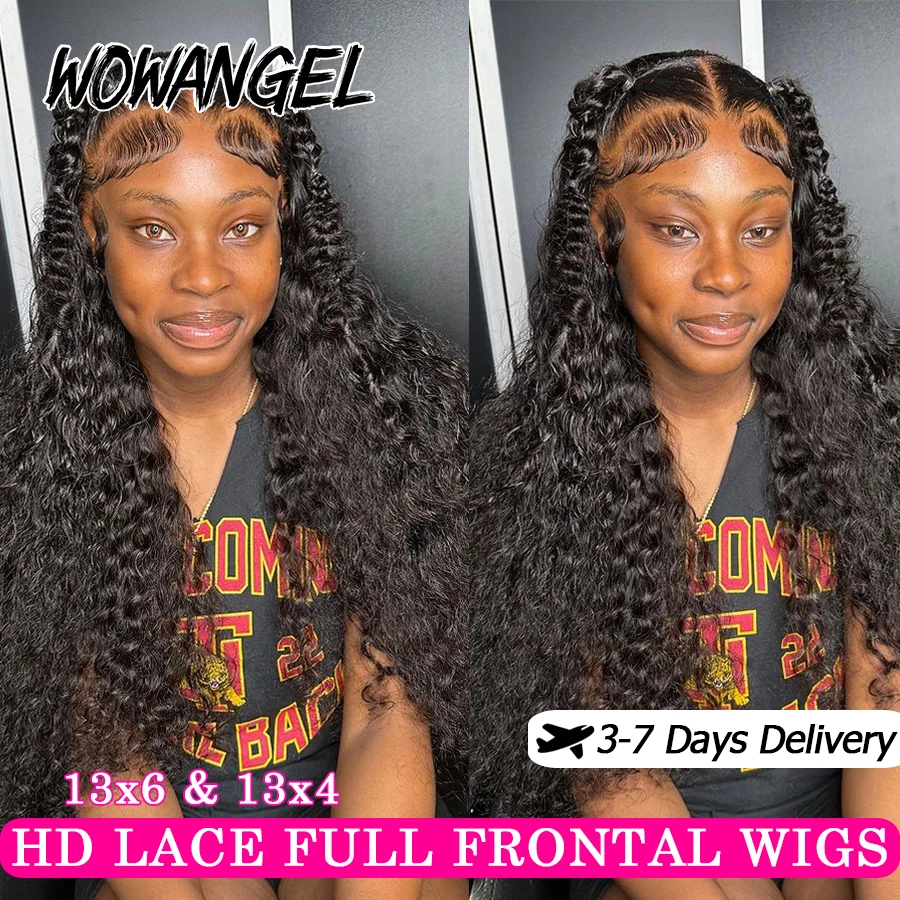 

Wow Angel 250% HD Lace Wig 13x6 Human Hair Water Wave Wigs 13x4 Full Frontal Lace Melt Skins Curly Wigs Pre Plucked For Women