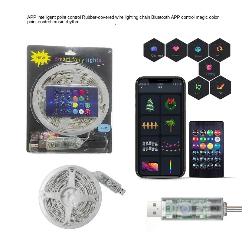 

10m With100 Lamp Beads Smart Bluetooth High Light Led Magic Light String Set Outdoor Use Waterproof Atmosphere Light App Control