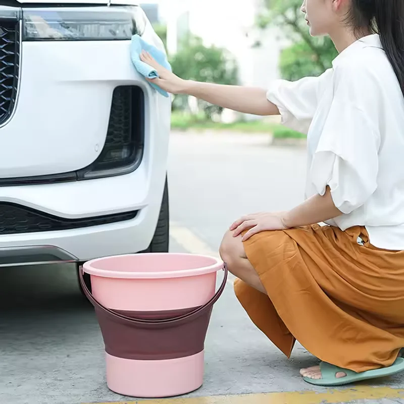 5/10/17L Folding Portable Bucket with Cover Car Wash Fishing Bathroom Tool Silicone Bucket Outdoor Camping Household Supplies image 5