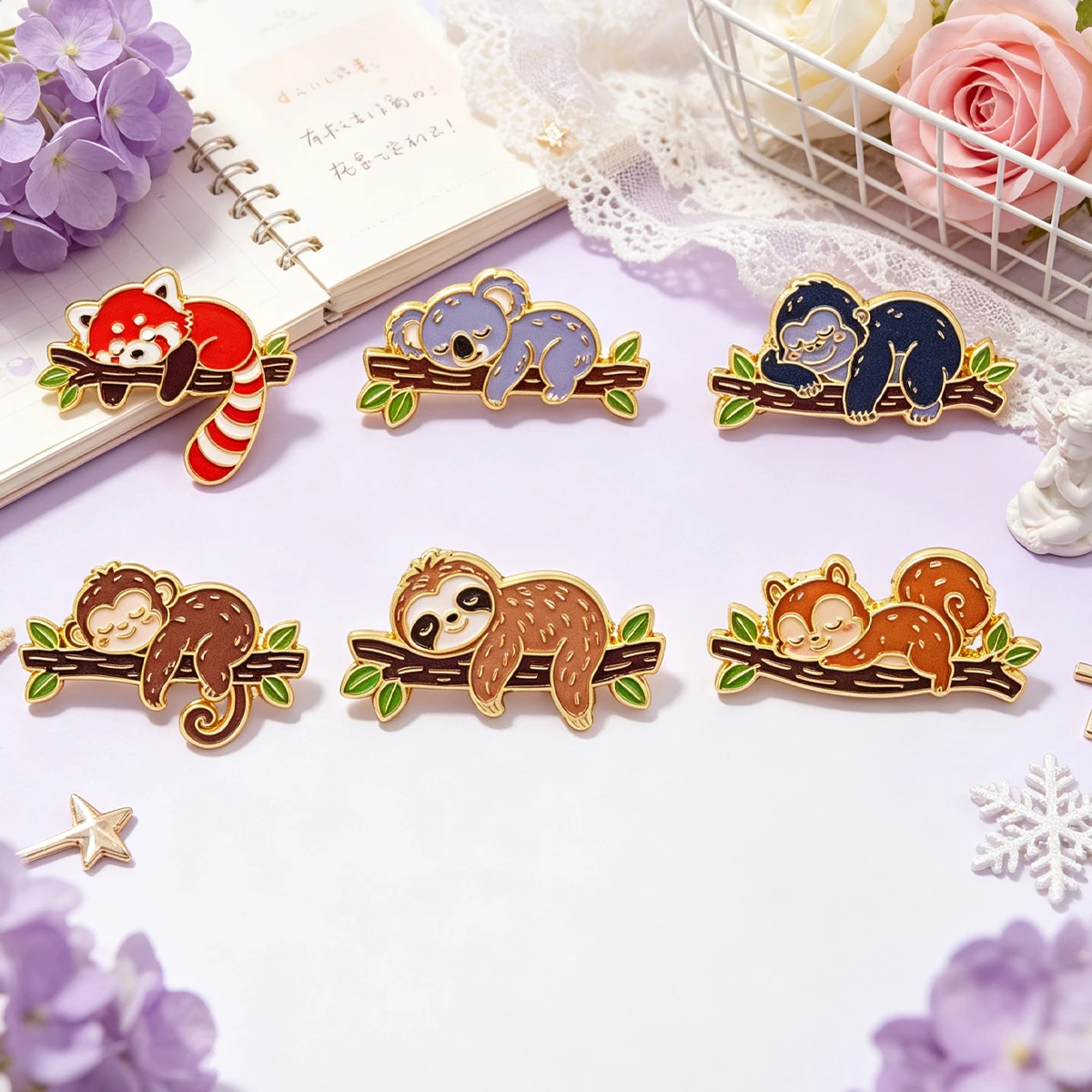 Cartoon Tree‑Resting Wildlife Enamel Pins Lapel Badge Brooch Outerwear Backpack Purse Fashion Jewelry Gift for Animal Collectors