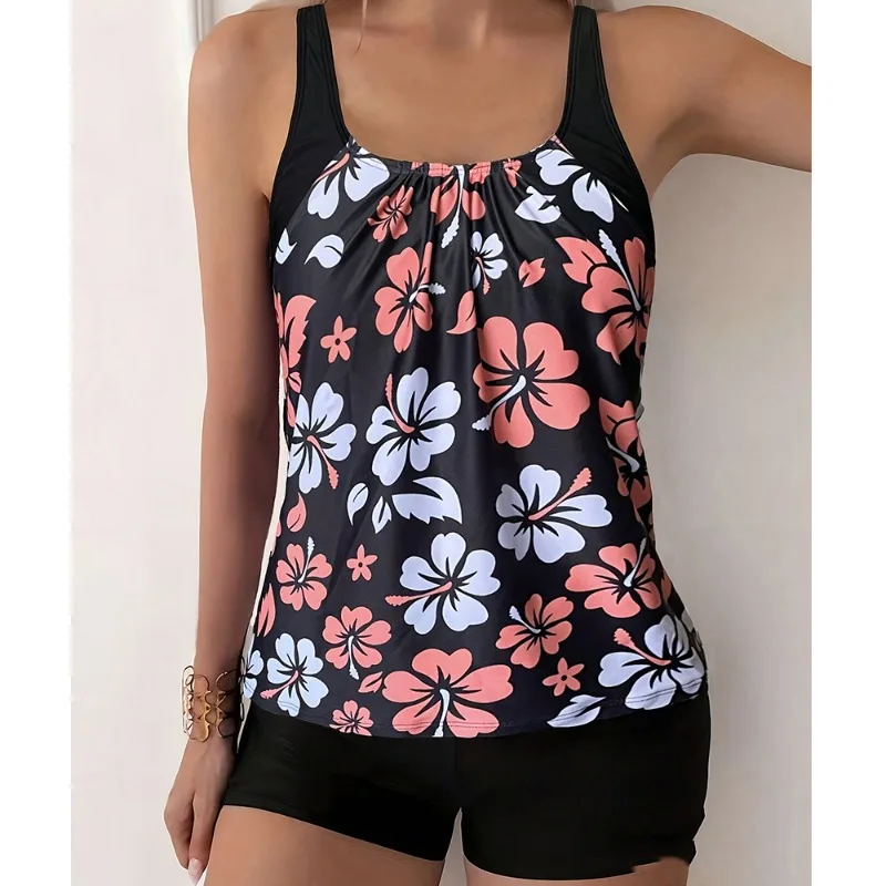 

Summer Women's Split Swimsuit Fashion Print Suspender Top+high Waist Boyshort Swimsuit Suit Outdoor Beach Party Swimsuit