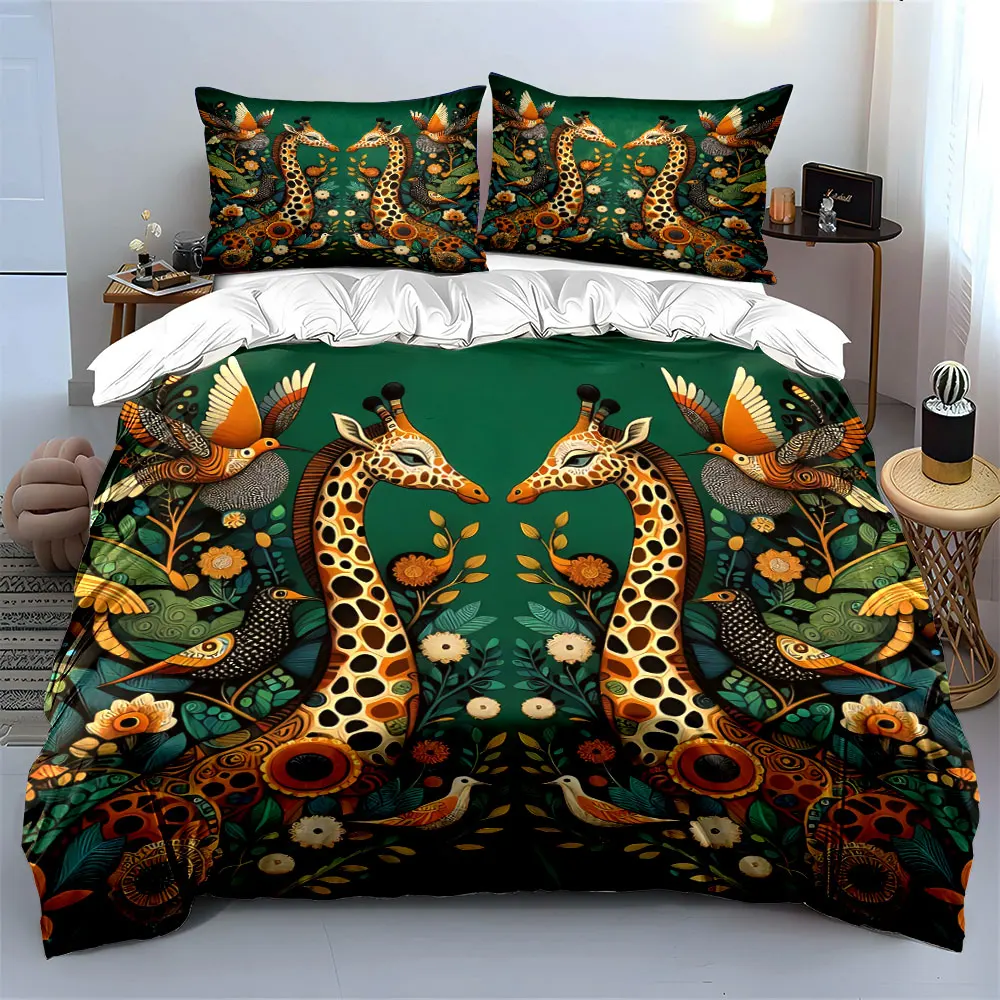 

"Animal Floral Art Decor Set" Bedding Set with 1 Duvet Cover 2 Pillowcases Single Double King Queen, Gift