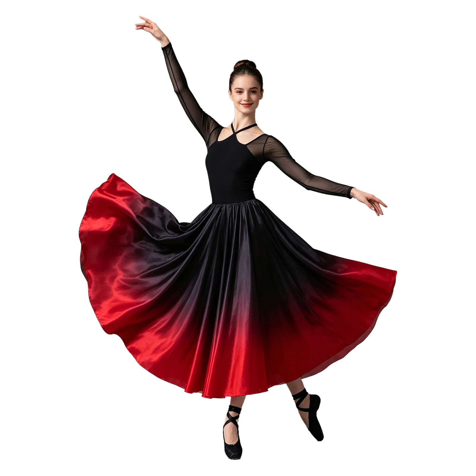 women-flamenco-waltz-dancewear-big-swing-dress-mesh-long-sleeve-gradient-color-hem-briefs-elegant-flamenco-classic-dance-dresses