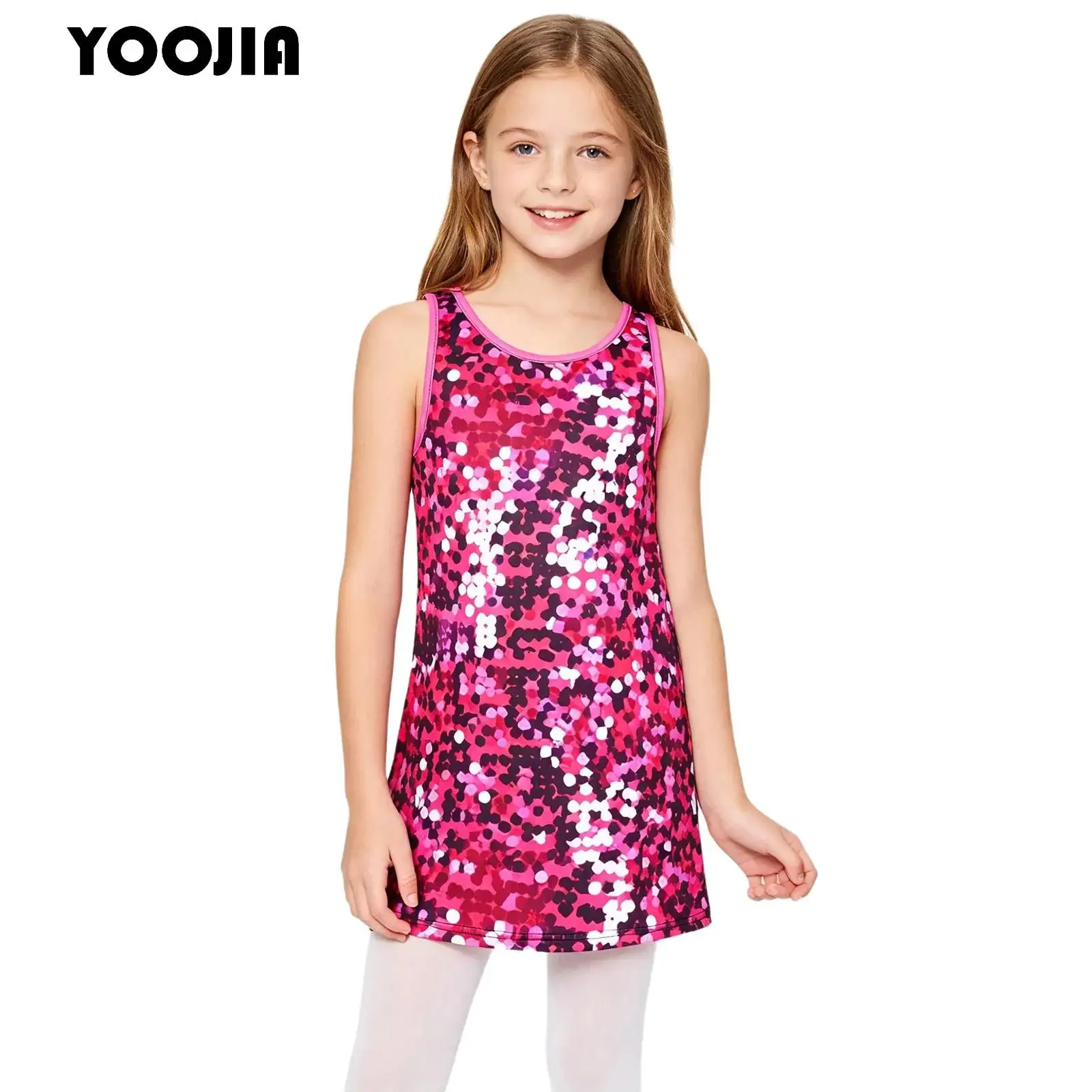 Shiny Sequins Girls Sleeveless Party Dress Sundress Child Birthday Princess Dress for Festivals School Disco Jazz Hip-hop Shows