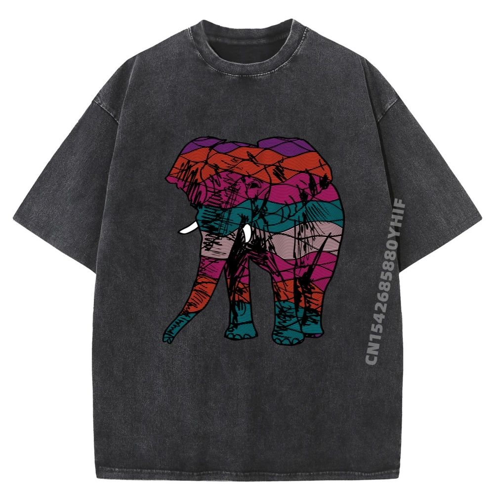 

Colorful Elephant Cream T Shirt Designer Clothes Mens Gifts Washed Print T-Shirt Casual Fashion Tops Luxury Clothing