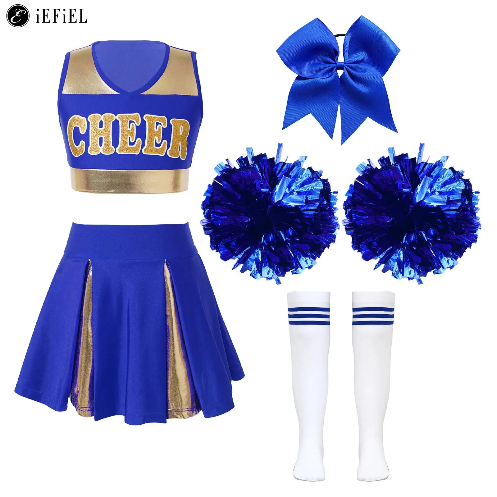 Costume de pom-pom girl pour filles, ensemble de tenues, robe de paupières de pom-pom girl d'Halloween pour fête d'anniversaire, uniforme d'encouragement, performance scolaire