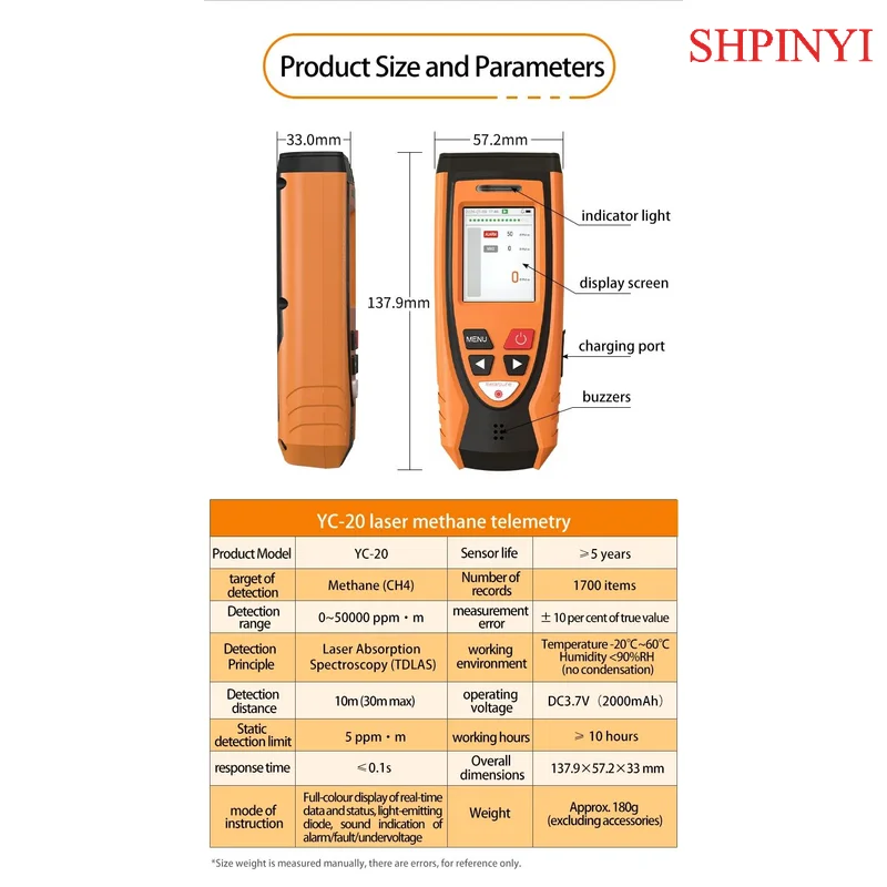 Aikesi Tragbare YC-20 Laser Methan Leckage Remote Instrument Handheld Methan Gas Konzentration Detektor Laser CH4 Detektor