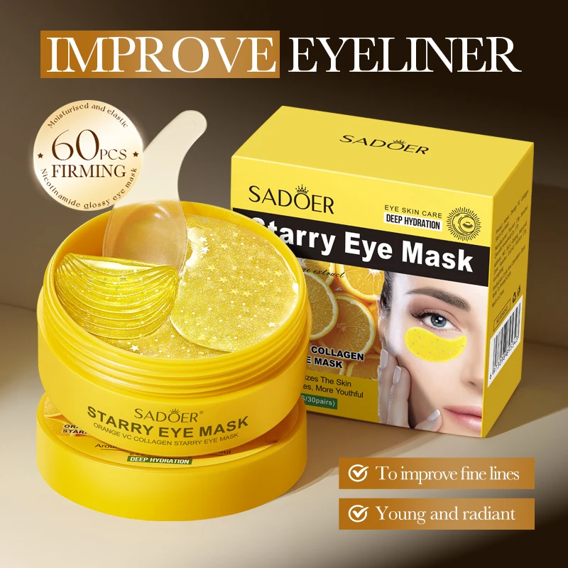 60pcs SADOER Vitamin C Crystal Collagen Eye Mask Anti Dark Circles Under Eyes Moisturizing Firming Anti-Wrinkles Eye Patches