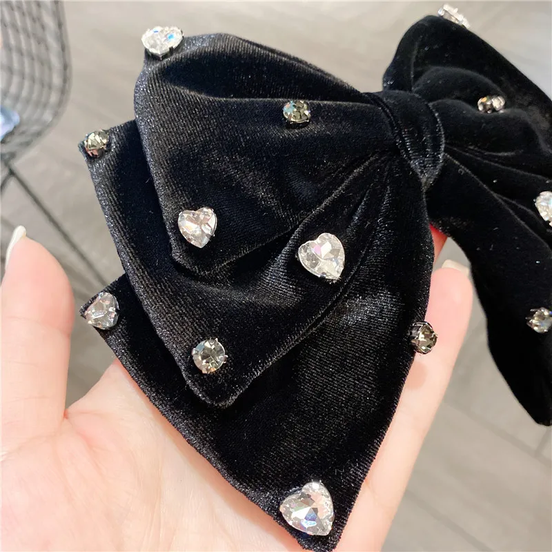 2024 Women Autumn and winter new original handmade gold velvet black oversized bow hairpins