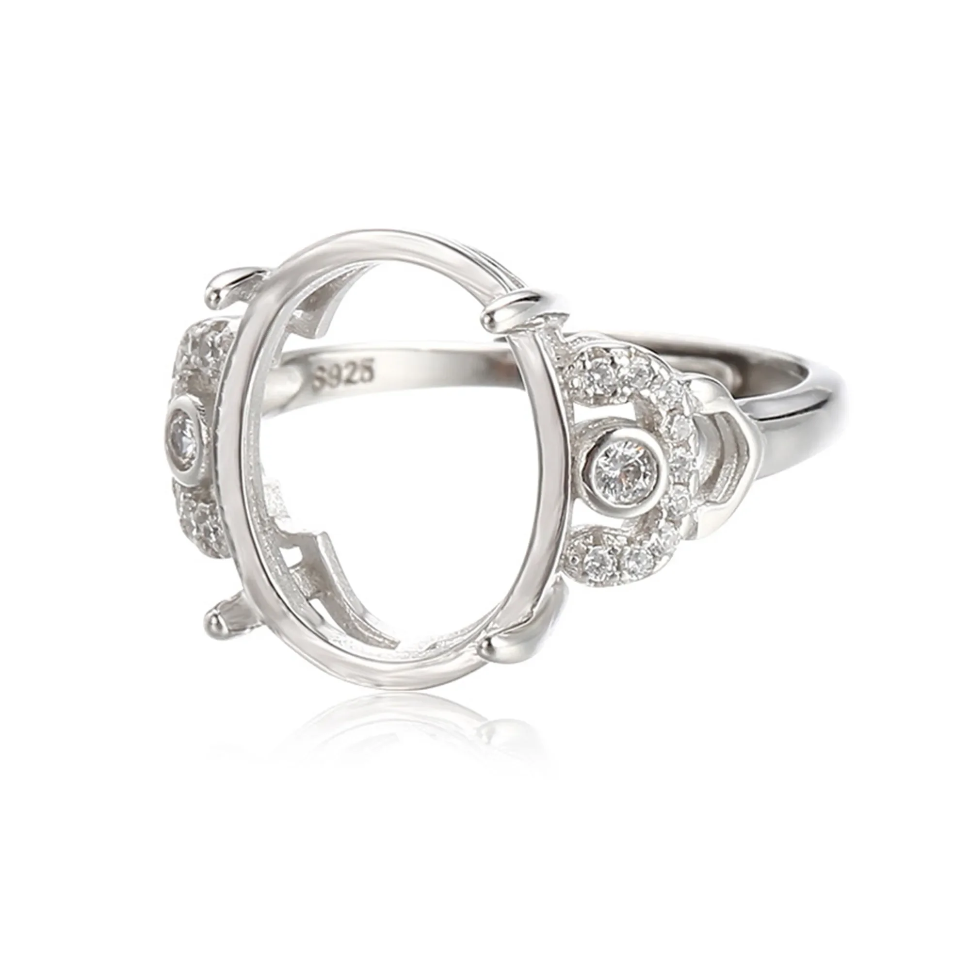 

Ring Blank for 12x15mm Oval Cabochons White Gold Plated 925 Silver Zircon Adjustable Ring Base