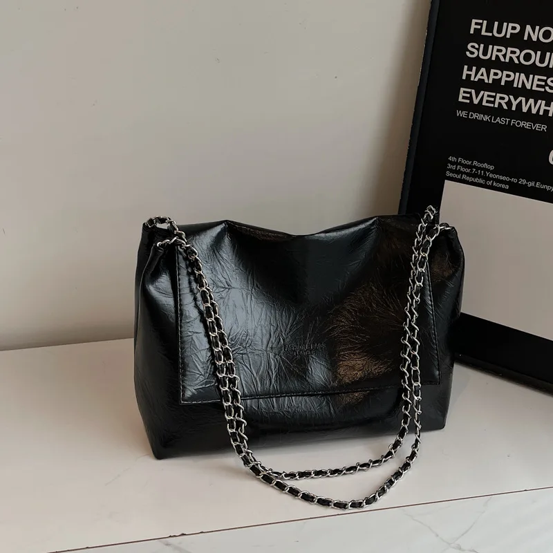 

Simple Versatile Pu Leather Shoulder Bags for Women Large Capacity Ladies Chain Work Tote Bag College Style Girls Class Handbags