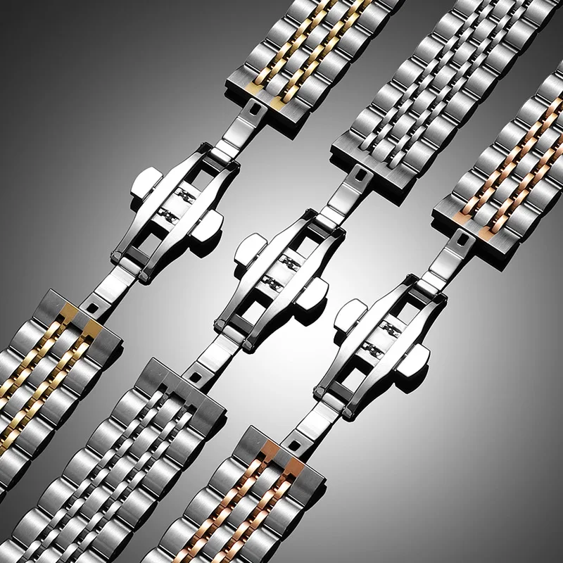 سوار ساعة من الفولاذ المقاوم للصدأ سريع الإصدار من Seven Beads متوافق مع حزام الساعة المعدني الصلب مع إبزيم الفراشة 20
