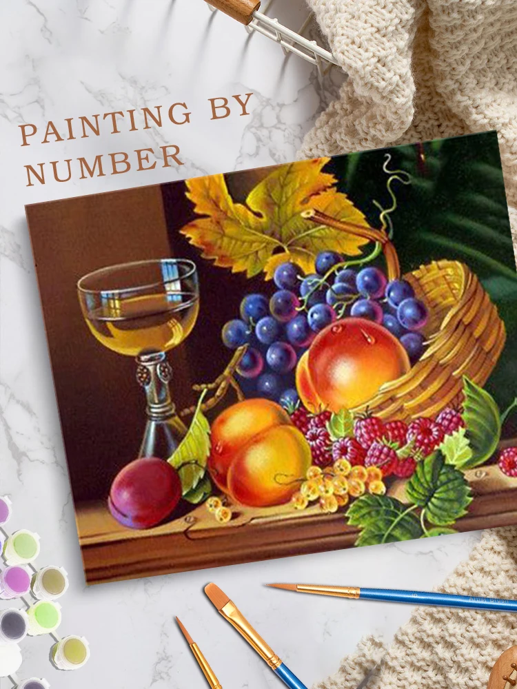 CHENISTORY Painting By Numbers Fruit Scenery Acrylic Paint By Numbers Grape Apple Wall Art Picture Home Decoration Diy Gift