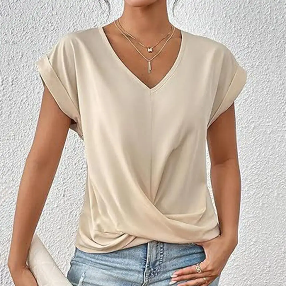 Short-sleeved Top Stylish Summer V Neck Shirts for Women Breathable Tops Versatile Fashion Blouses for Jeans Skirts Short Sleeve