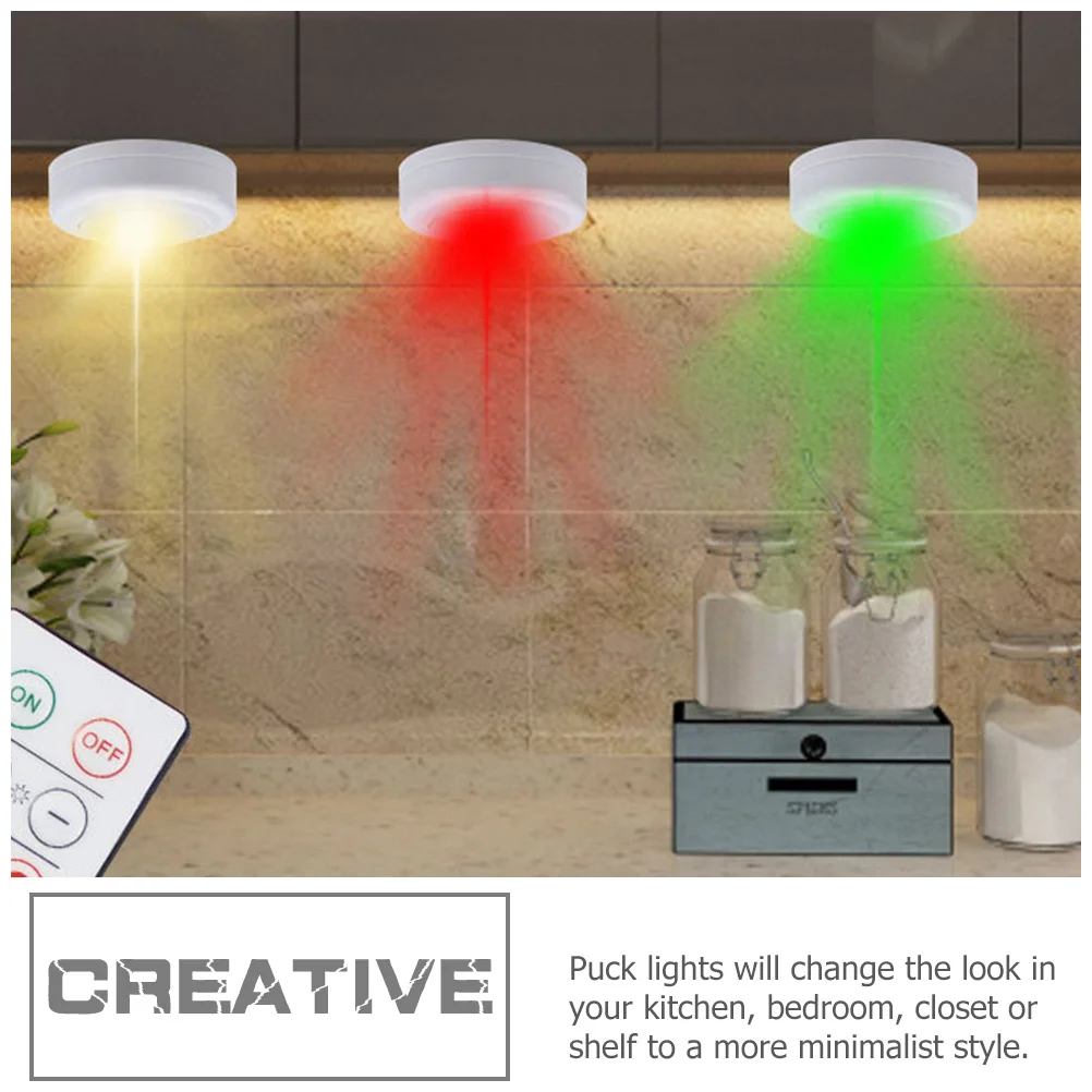 

4Pcs Operated Wireless Under Cabinet Lights Rgb LED Puck Lights Remote Control Touch Light for Kitchen Bedroom Closet