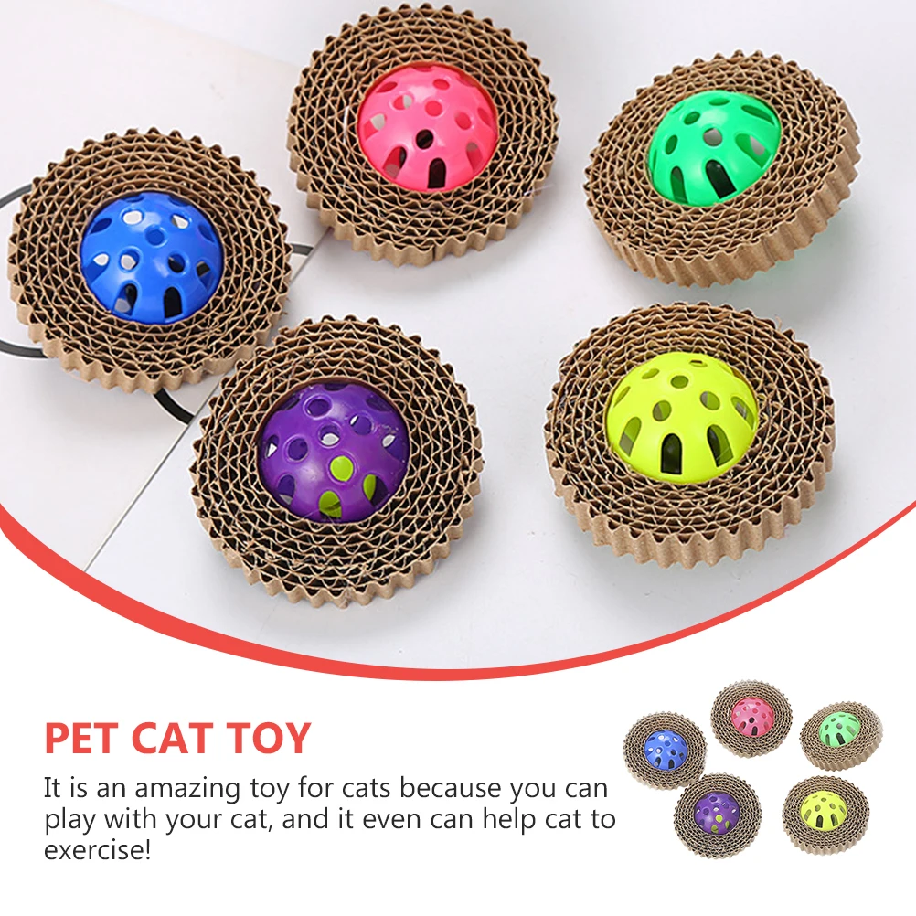 

5 Pcs Board Cat Toys Corrugated Paper Toy Bell Scratching Claw Grinding Plaything Interactive Game